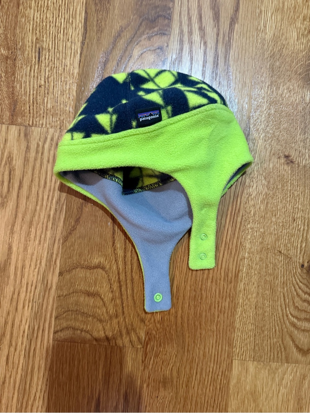 Patagonia Kids Fleece Trapper Hat - Neon Green & Black